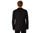Classic Black Buttoned Blazer with Lapel Collar and Front Pockets - Black