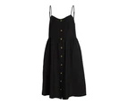 Black Cotton Button-Front Sweetheart Neckline Dress - Black