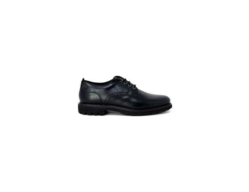 Leather Slip On Shoes with Laces - Black