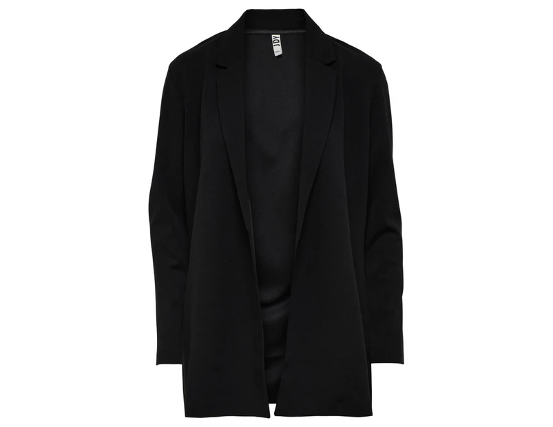 Short Sleeve Black Blazer with Lapel Collar - Black