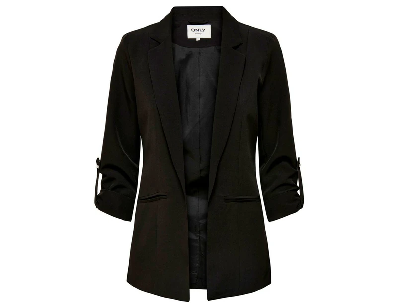 Lapel Collar Black Blazer for Women - Black