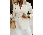 Azura Exchange Long Sleeve Double Breasted Button Blazer - Apricot