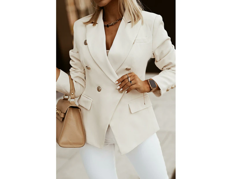 Azura Exchange Long Sleeve Double Breasted Button Blazer - Apricot