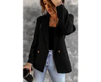 Azura Exchange Lapel Collar Blazer with Buttoned Pocket - Black