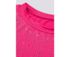 Azura Exchange Rhinestone Embellished Short Sleeve Bodysuit - Rose
