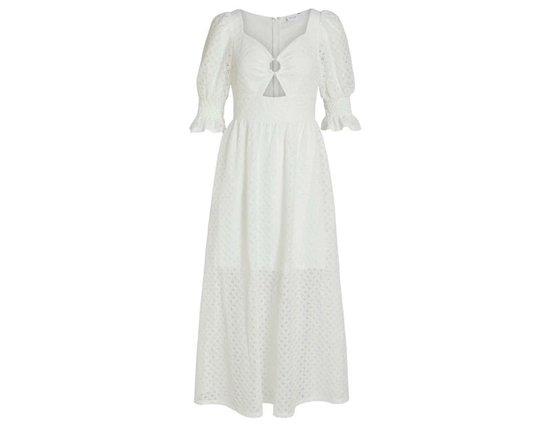Vila Clothes Womens White V-Neck Short Sleeve Dress - White