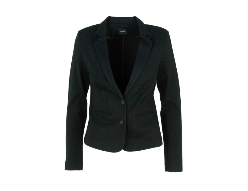 Womens Black Buttoned Blazer with Lapel Collar and Front Pockets - Black