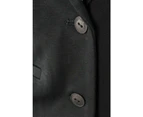 Womens Black Buttoned Blazer with Lapel Collar and Front Pockets - Black