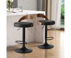 Oikiture Set of 4 Kitchen Bar Stools Gas Lift Swivel Chairs Stool Wooden Leather