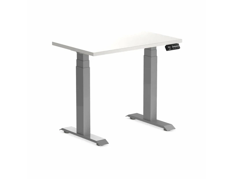 Desky Dual Mini Sit Stand Desk - White / Grey Standing Computer Desk For Home Office & Study