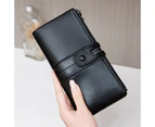 Slim Wallets for Women PU Leather Card Holder Wallet Large Capacity Bifold Clutch Wallet with Double Zipper Pocket - Black