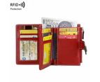 Wallet for Women Leather Small RFID Blocking Trifold Zipper Pocket Card Holder with ID Window - Red