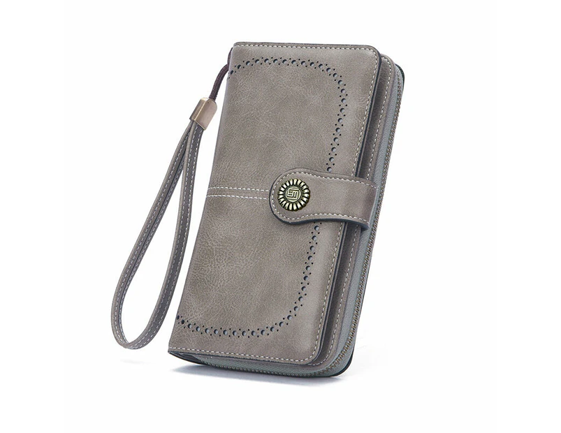 Wallet for Women Leather Long RFID Blocking Bifold Zipper Pocket Card Holder with ID Window - Grey
