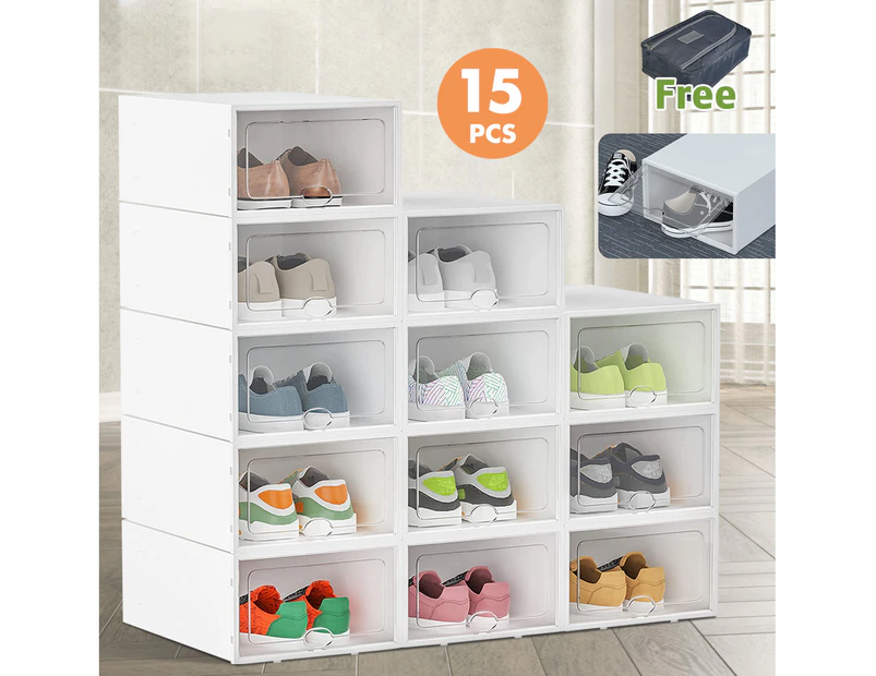 Advwin 15PCS Plastic Shoe Box Shoe Storage Box Home Sneaker Display Box Stackable Organiser
