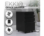 EKKIO 3 Large Drawer Mobile File Cabinet with Lock & 2 Lockable Wheels Black