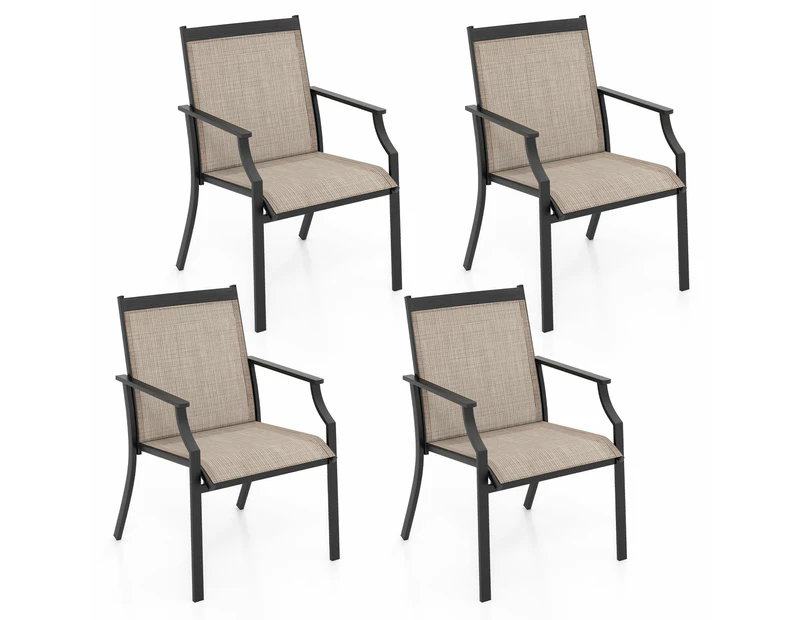 Costway 4x Outdoor Dining Chairs Metal Frame Armchairs Patio Lounge Chair Bistro Set Breathable Mesh