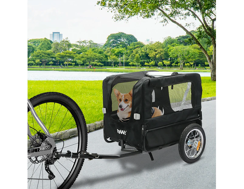 Pawz Pet Bike Trailer Foldable Cycling Pet Stroller 2-IN-1 Outdoor Sunroof