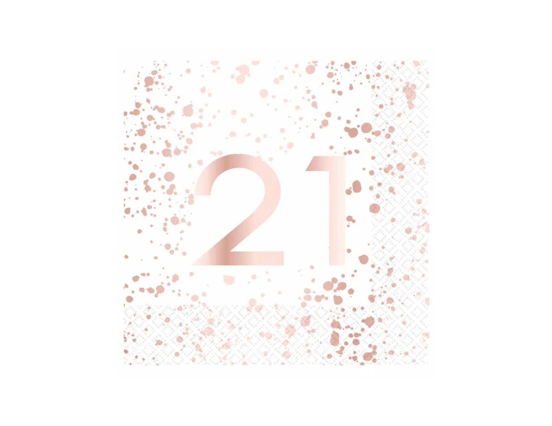 21st Birthday Rose Gold and White 16 Pack Lunch Napkins