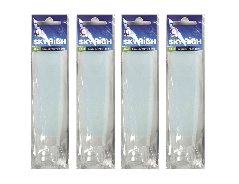4x Sky High Travel Liquid Containers Squeezy Bottle 50ml Luggage Organisation