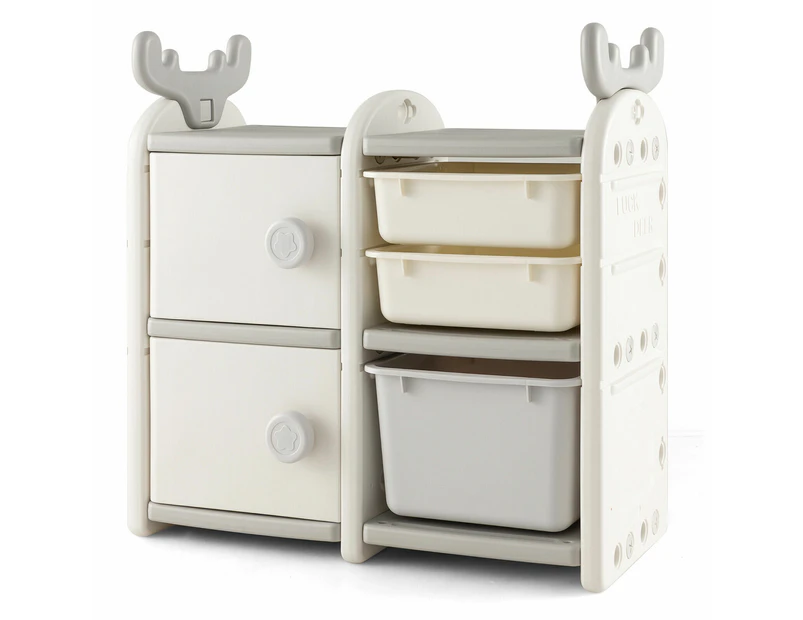 Kids Toy Storage Organizer Toddler Multipurpose Cabinet Bookshelf Chest w/ Bins