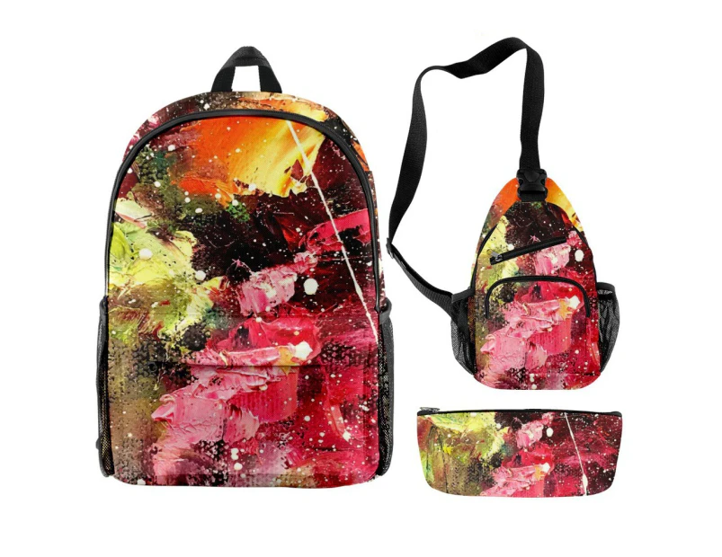 Brightly Colored Paint Splatters Backpack Tie Dye Graffiti 3D Student Backpack Shoulder Bag Pencil Bag B2