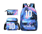 Football Neymar Printed Backpack Student School Bag Shoulder Bag Pen Bag Three Pieces Set Star Blue1