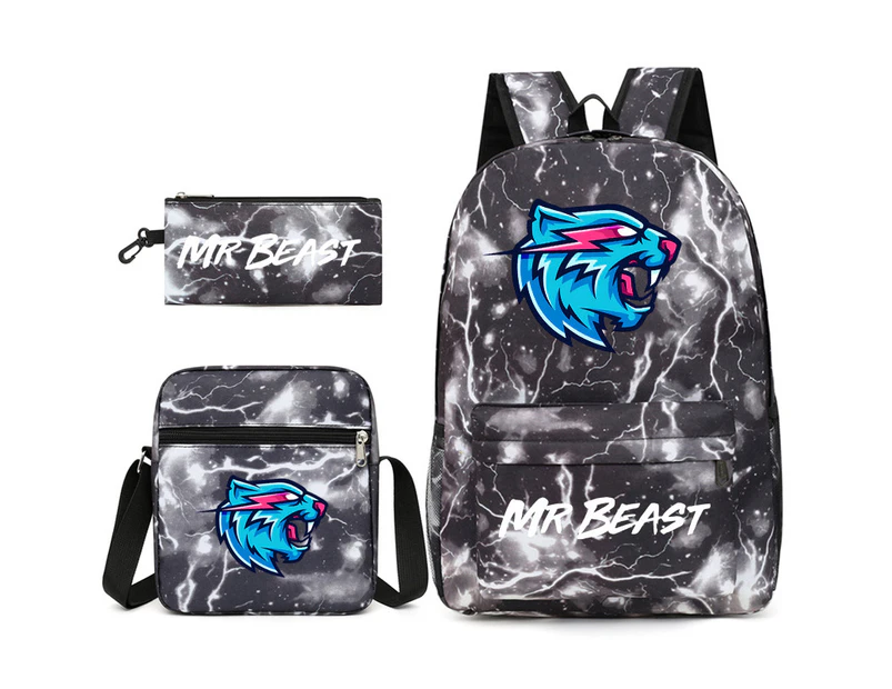 Mr Beast Lightning Cat Student Schoolbag Backpack Small Shoulder Bag Pen Bag Three-piece Set Black Lightning1