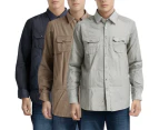 3x Mens Slim 100% Cotton Long Sleeve Shirt Button Up Business Casual - Assorted