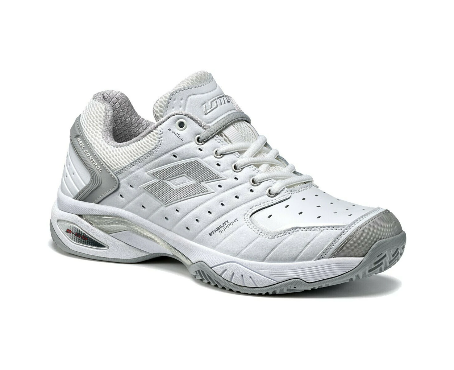 Lotto Womens Raptor Clay Leather Tennis Shoes En Tout Cas - White/Grey/Silver