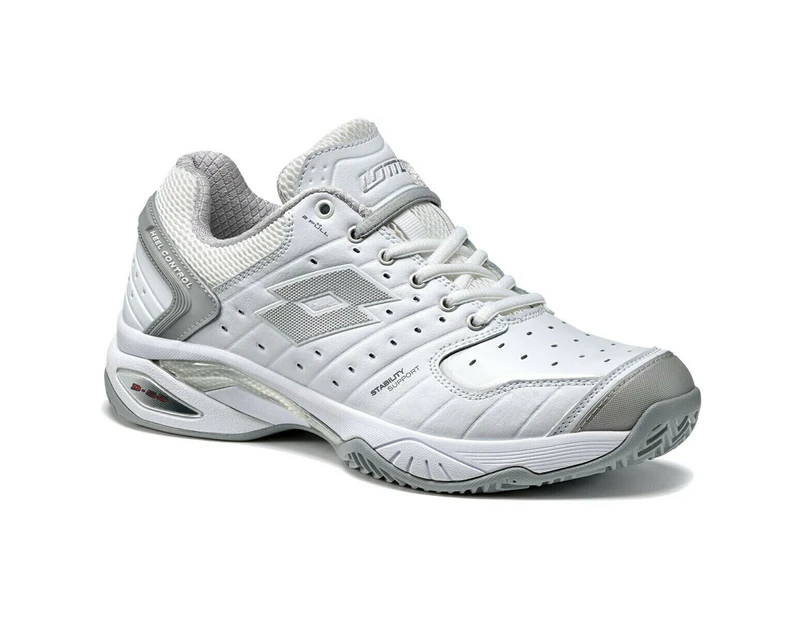 Lotto Womens Raptor Clay Leather Tennis Shoes En Tout Cas - White/Grey/Silver