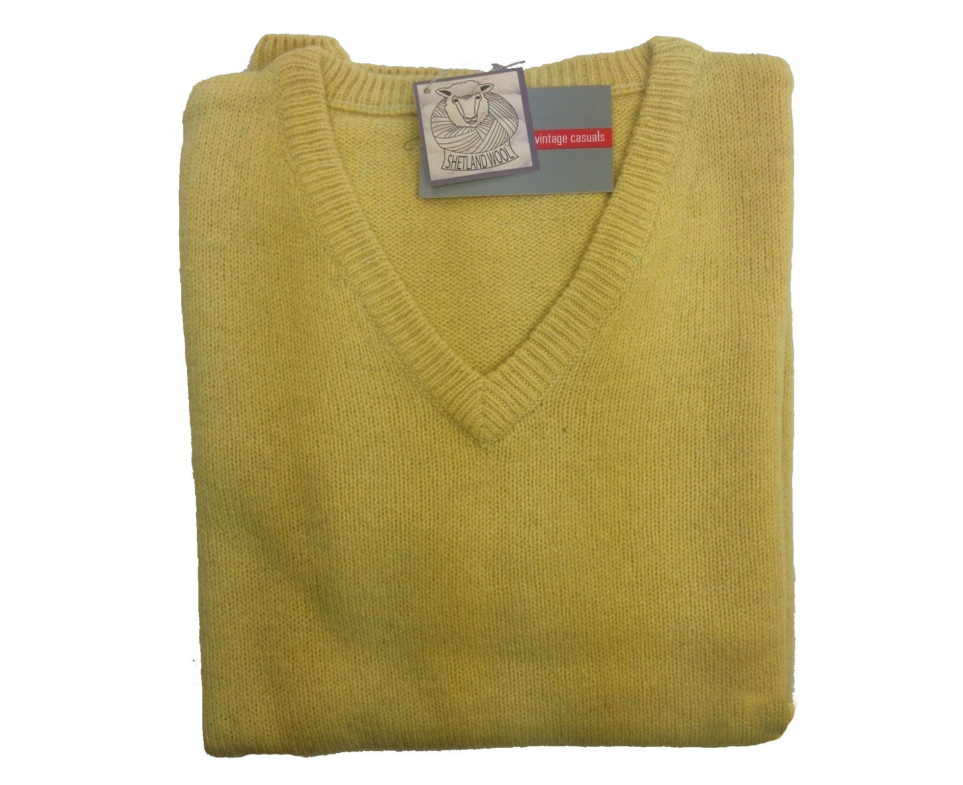 100% SHETLAND WOOL V Neck Knit JUMPER Pullover Mens Sweater Knitted S-XXL - Mustard (14) - M