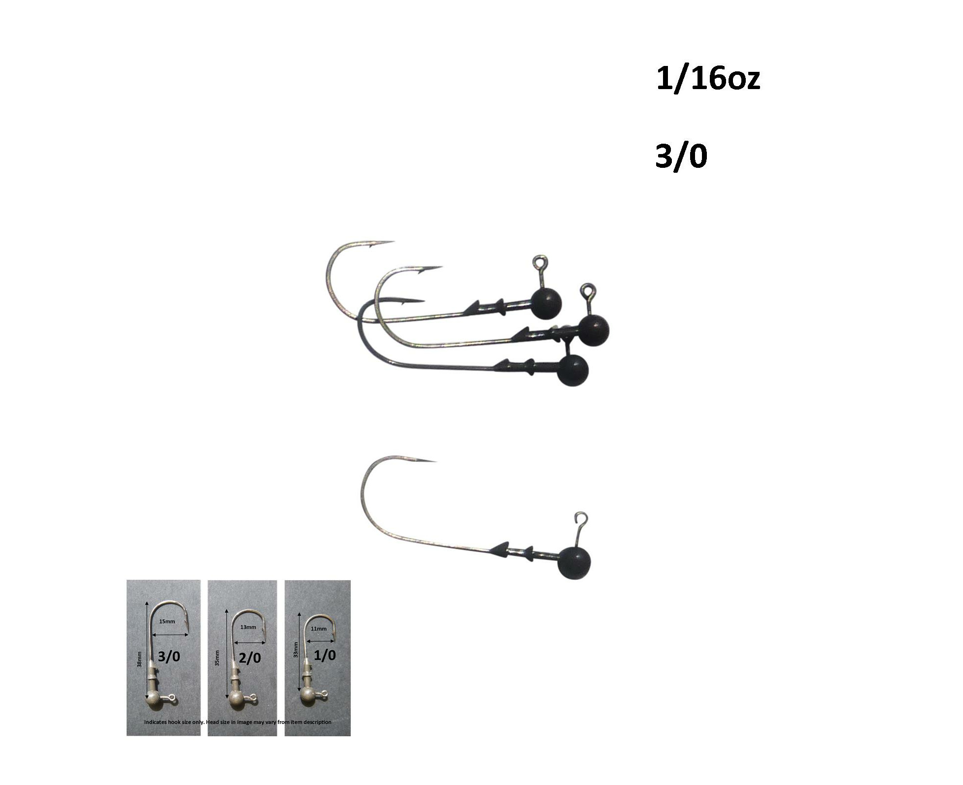 Vike 1/8 oz Round Tungsten Jig Head, Size 3/0 Hook, 3 pack