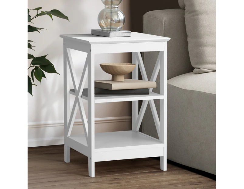 Oikiture Side Table Coffee Bedside Sofa End Tables 3-tier Shelf White