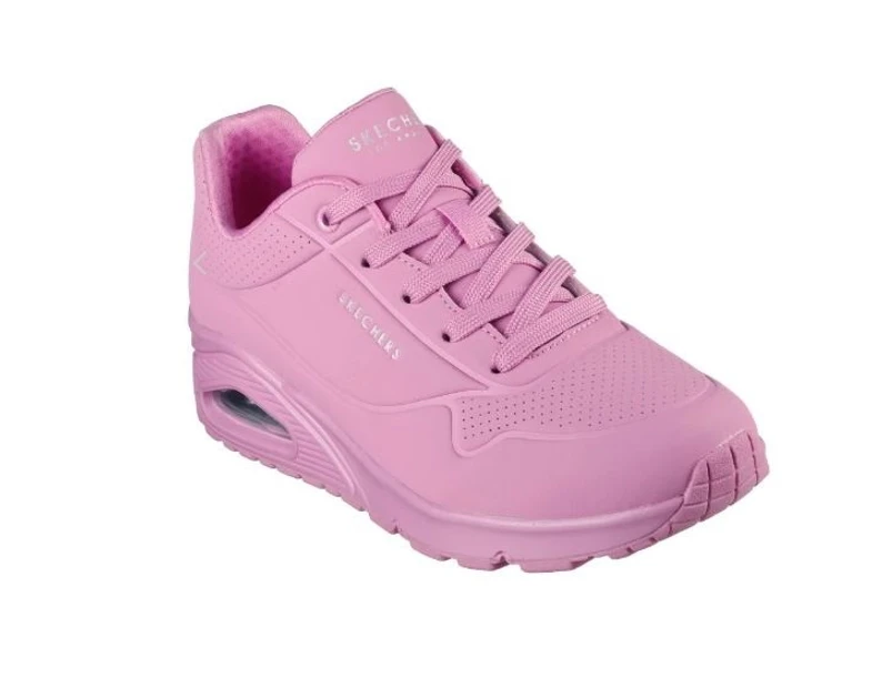 Womens Skechers Uno - Stand On Air Pink Lace Up Sneaker Shoes - Pink