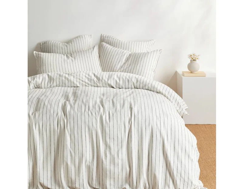 Target Stuart Stripe Linen/Cotton Quilt Cover Set - Neutral