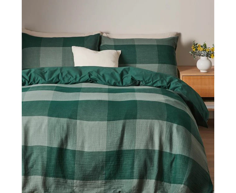 Target Aven Check Quilt Cover Set - Green