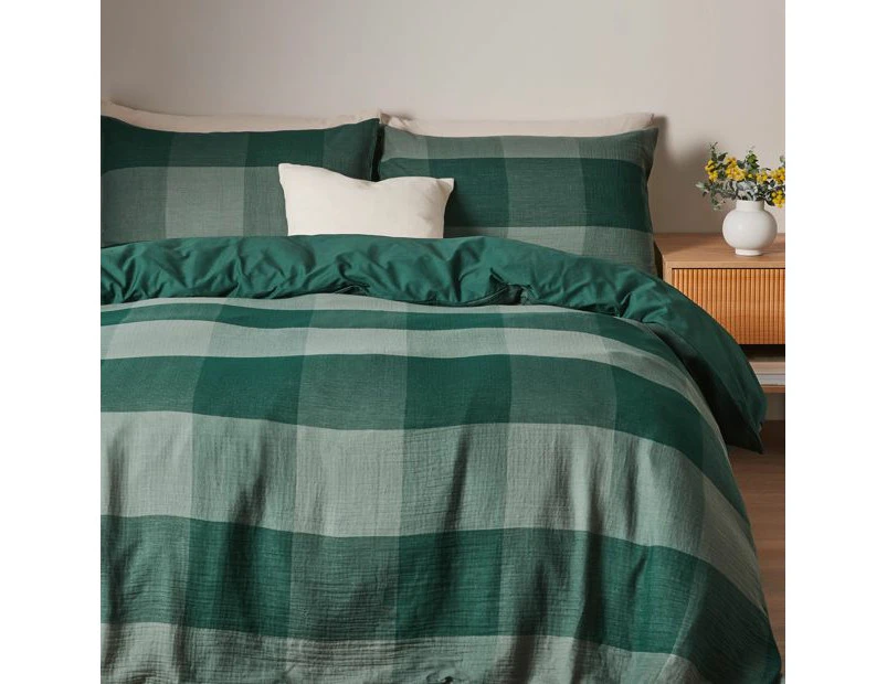 Target Aven Check Quilt Cover Set - Green