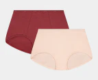 Bendon Women's Body Cotton Trouser Briefs 2-Pack - Oxblood Red/Pearl Blush