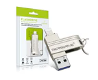 Microdrive 128GB USB3.0&iP Flash Drive 2-in-1 Dual Metal Interface USB3.0 OTG Pendrive for PC Tablet Phone -Silver