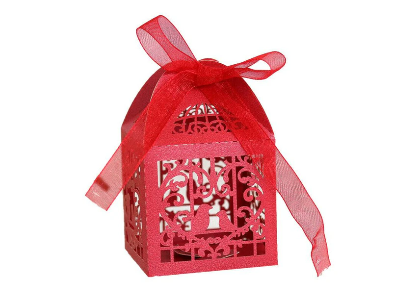 10Pcs Laser Cut Wedding Candy Gift Boxes - Big Red