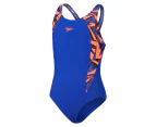 Speedo Girls' HyperBoom Splice Muscleback One Piece Swimsuit - True Cobalt/Volcanic Orange/True Navy