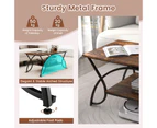 Giantex 2-Tier Modern Coffee Table Rectangular Accent Table Sofa Side Table w/Storage Shelf & Metal Frame, Rustic Brown