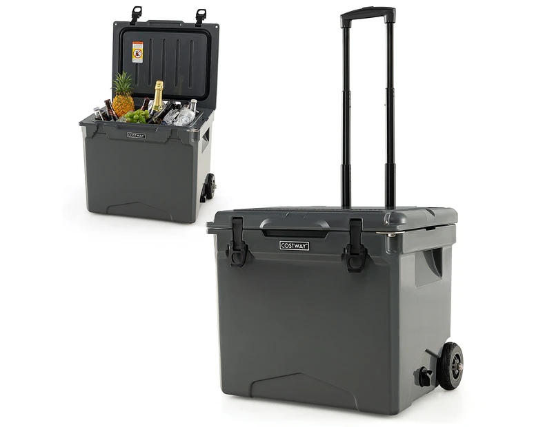 Costway 40L Portable Ice Chest Hard Cooler Box Insulated w/Bottle Opener&Cup Holder for Drink BBQ Picnic Fishing Grey