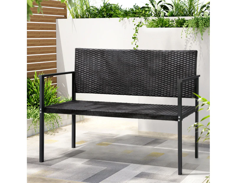 Gardeon Outdoor Garden Bench Seat Rattan Chair Steel Patio Furniture Park Grey