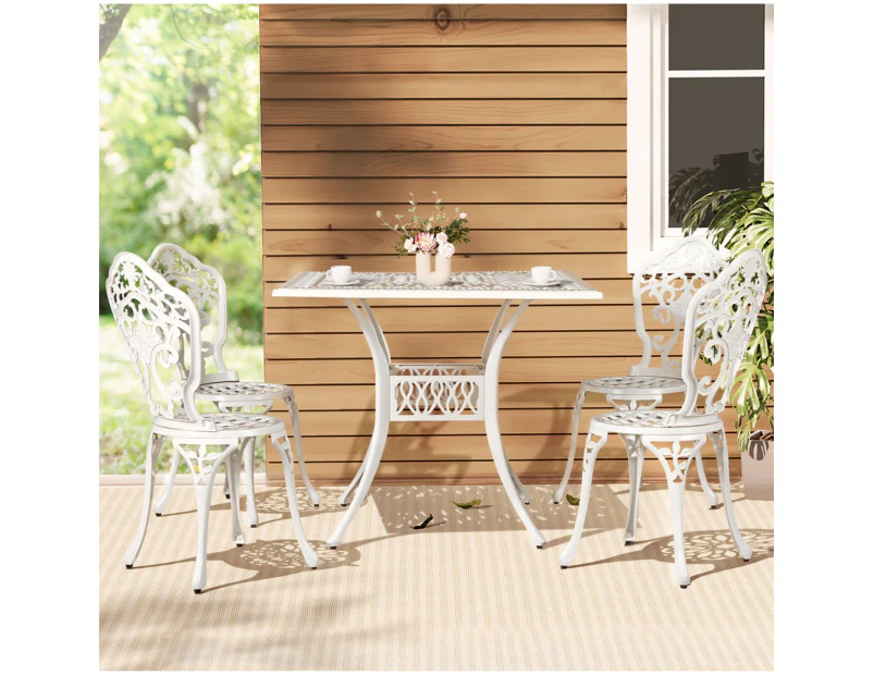 Gardeon Outdoor Dining Set 5 Piece Chairs Table Cast Aluminum Patio White