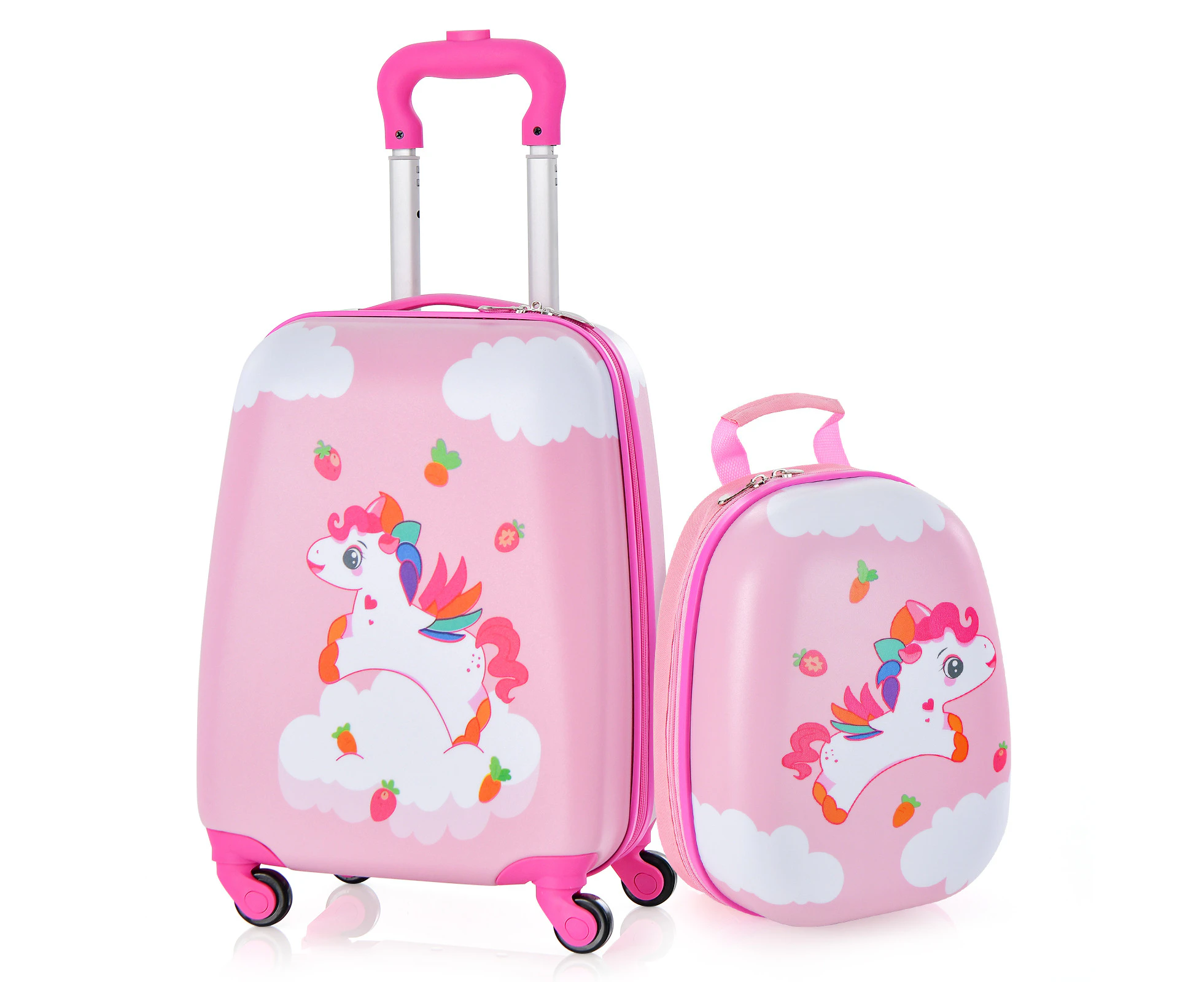 Costway 2PCS Carry-on Luggage Set 16" & 13'' Suitcase & Backpack Bag Travel Trolley Luggage Set w/Spinner Wheels, Boys & Girls Gift