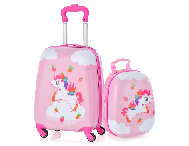Costway 2PCS Carry-on Luggage Set 16" & 13'' Suitcase & Backpack Bag Travel Trolley Luggage Set w/Spinner Wheels, Boys & Girls Gift