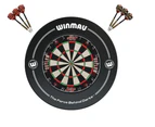 SHOT DARTS Outlaw Bristle Dart board + Winmau PRINTED BLACK Dartboard Surround