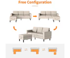 Advwin 3 Seater Sofa Modular Lounge Couch Corner Sofa with Storage Ottoman Imitation Linen Beige