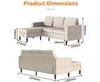 Advwin 3 Seater Sofa Modular Lounge Couch Corner Sofa with Storage Ottoman Imitation Linen Beige